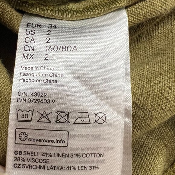H&M Linen Blend Green Utility Jacket w Braided Leather Holister Belt Size 2 - Picture 16 of 16